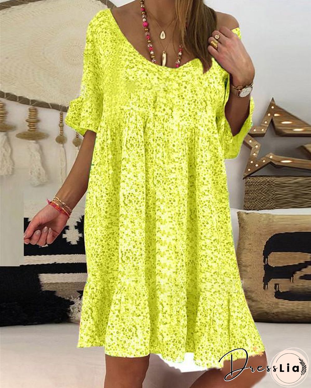 Casual Floral Printed Crew Neck Short Sleeve Plus Size Dress