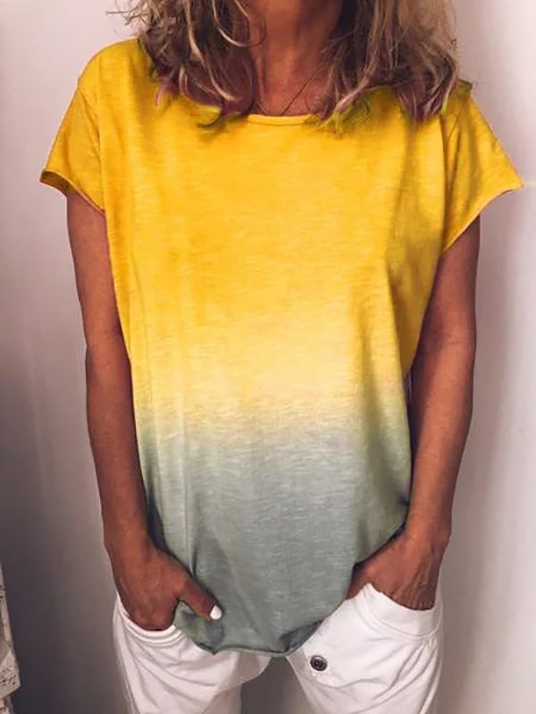 Casual Cotton-Blend O-NeckShort Sleeve Shirts & Tops