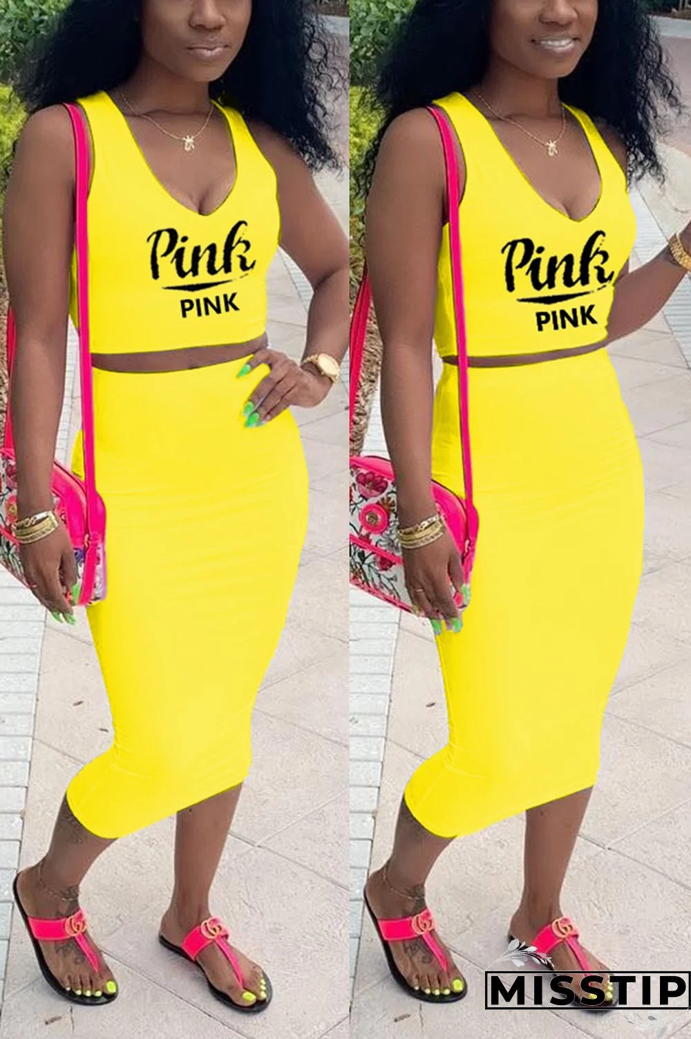 Blue Fashion Casual Printed Sleeveless Top Set