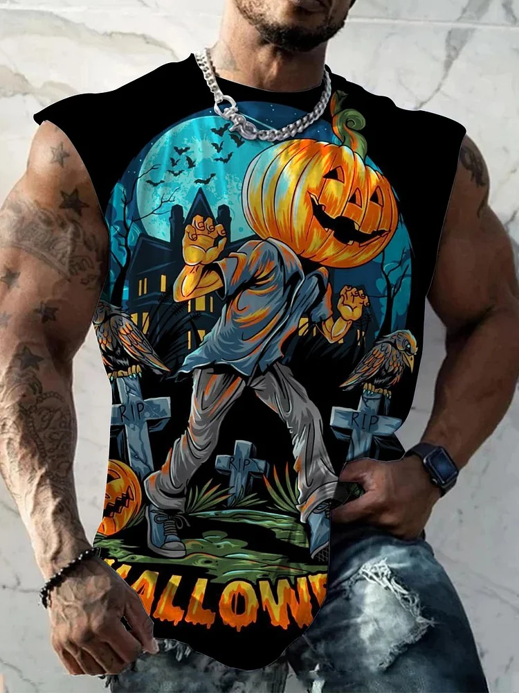 Men's Halloween Funny Pattern Print Casual Wide Shoulder Vest