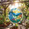 (18.5cm)DIY Acrylic Jigsaw Puzzle Window Hanging with Hanging Chain DIY Stained Glass Decoration Round Window Puzzle Decor for DIY Craft Project (Sunrise Landscape)