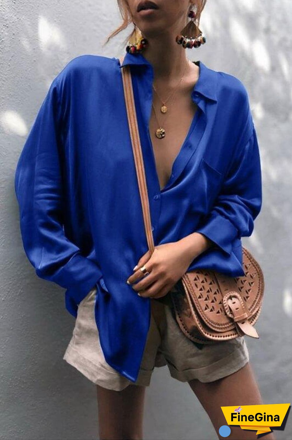 Solid Color Loose Cardigan Shirt