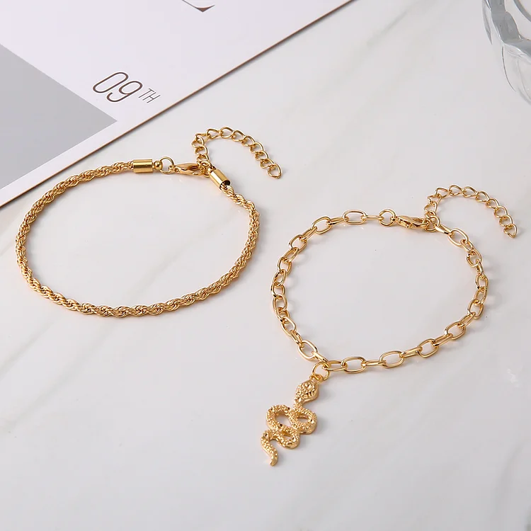 Snake Pendant Cross Chain Double Anklet