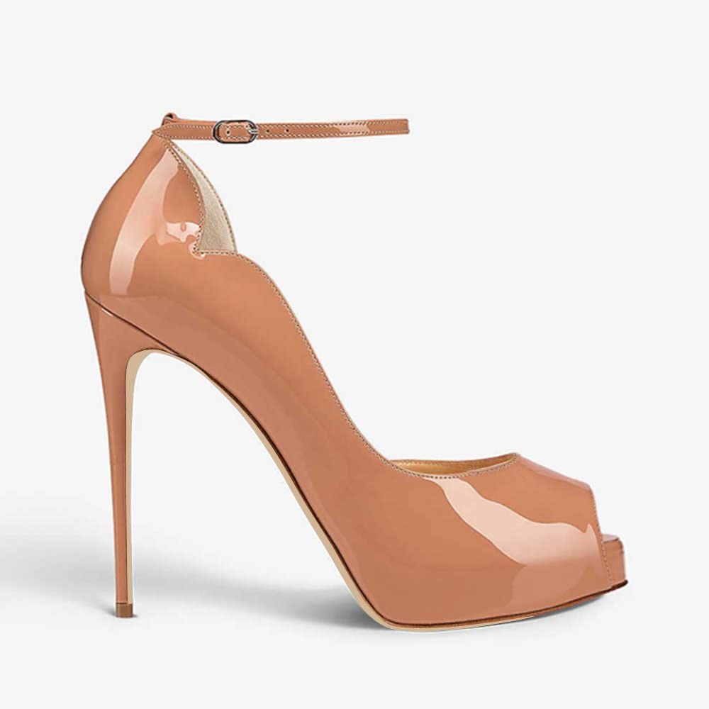 120mm Strap Platform Stilettos Pumps Patent Summer Sandals Apricot Bottom-MERUMOTE