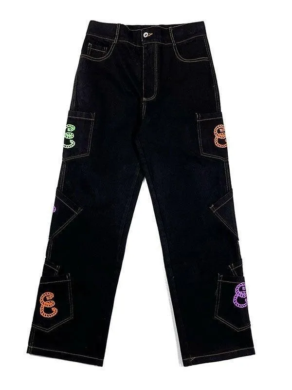 Brownm Men's Multi Pocket Printed Cargo Jeans