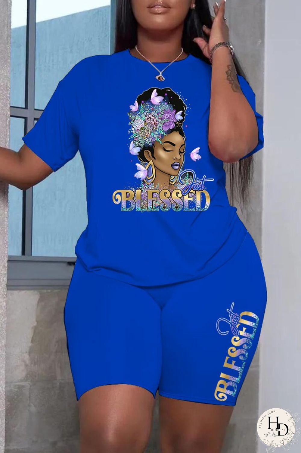 Grey Fashion Casual Print Patchwork O Neck Short Sleeve Plus Size Two Pieces