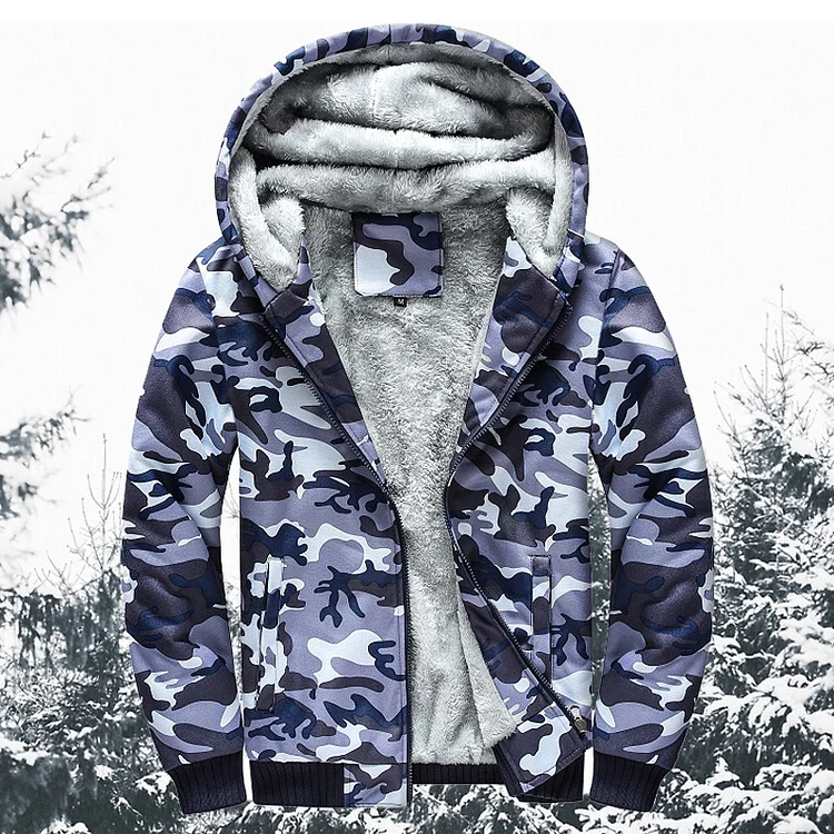 BrosWear Men'S Camouflage Casual Plus Fleece Hooded Jacket