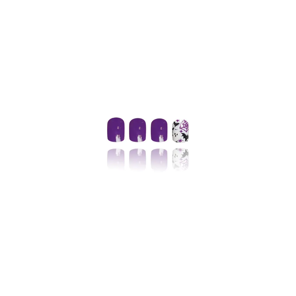 Churchf Short Square Nail Purple Flash Pink Ghost Spider Web Halloween Element Fake Nail Products Wear Nail Holiday Nail