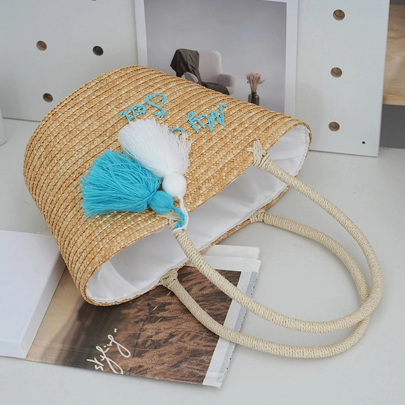 Women’s Small Straw Letter Elegant Streetwear Square String Straw Bag