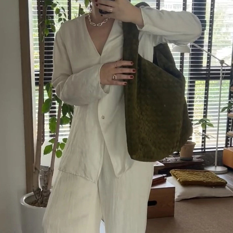 Women’s Large Suede Solid Color Streetwear Weave Square Zipper Underarm Bag