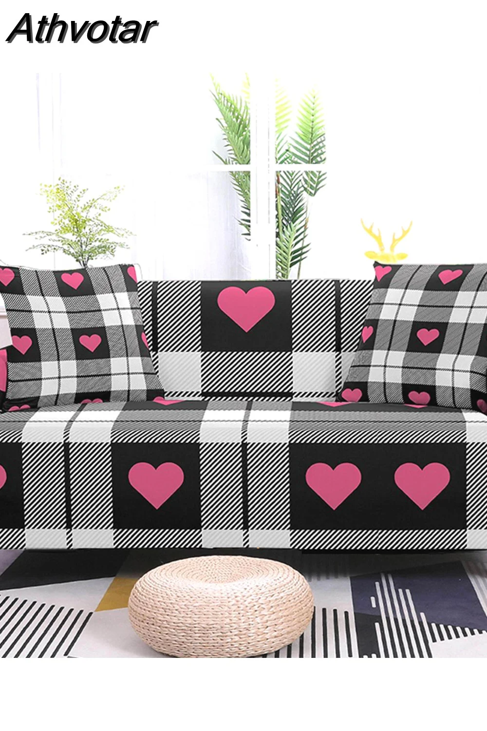 Athvotar Heart Print Sofa Cover for Living Room 1/2/3/4 Seater Romantic Sofa Slipcover Sofa Protector Stretch Home Party Decor