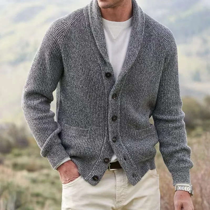 Men's Cardigan Button Knitted Solid Color Shawl Sweater