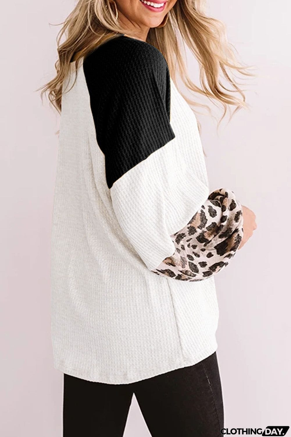 Long Sleeve Waffle Knit Orange Blouse with Twist Knot