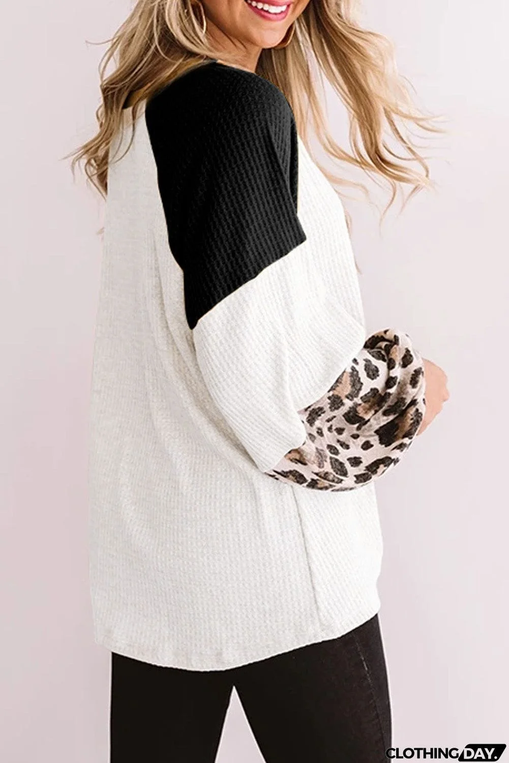 Long Sleeve Waffle Knit Orange Blouse with Twist Knot