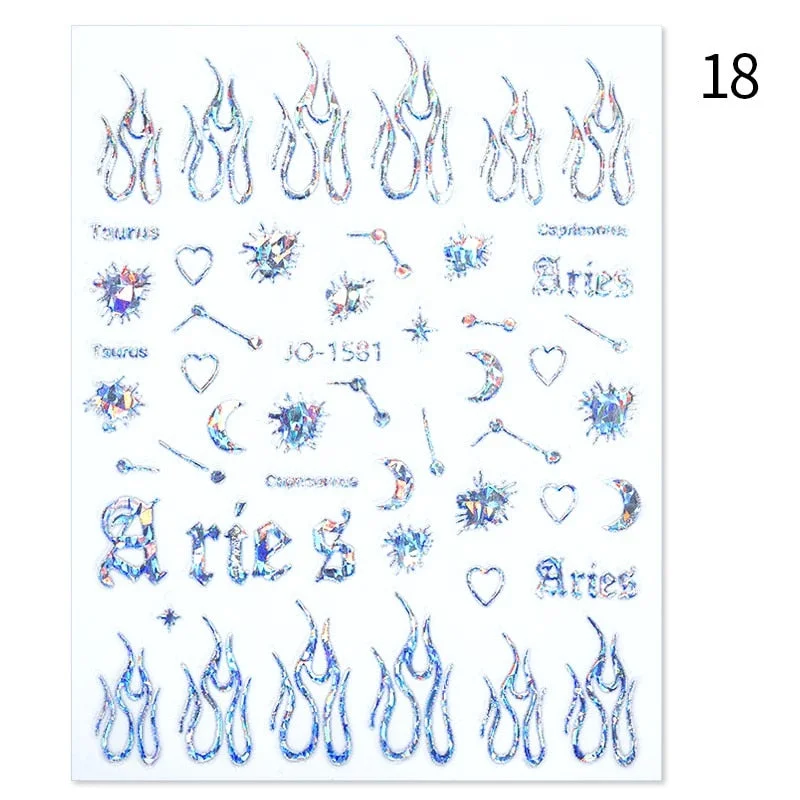 1Pc Black White French 3D Nail Sticker Hollow Painting Nail Trasnfer Sliders Manicure Butterfly Star Heart Pattern Nail Decor-Nail Inspo