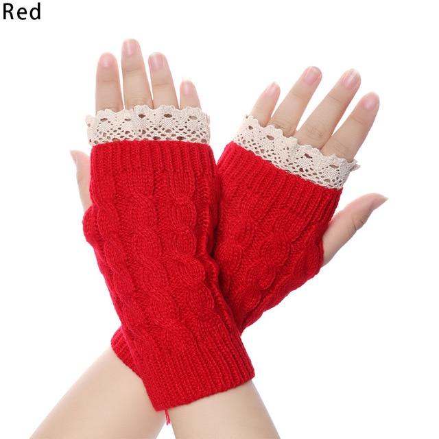 Casual Knitted Lace Fingerless Winter Gloves Soft Mitten