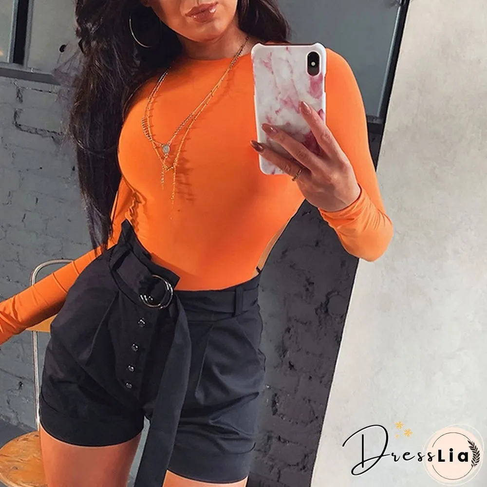Autumn and Winter Women Neon Bodysuit Hollow-out Waist Bodysuit