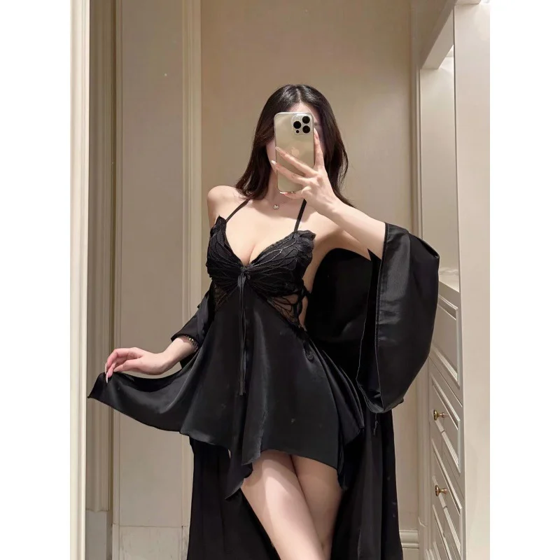 Brownm Sex Lingerie Sexy Pyjamas With Deep V Seduction Chest Mat Hanging Neck With Pure Desire To Hollow Butterfly Slings Aja Skirt