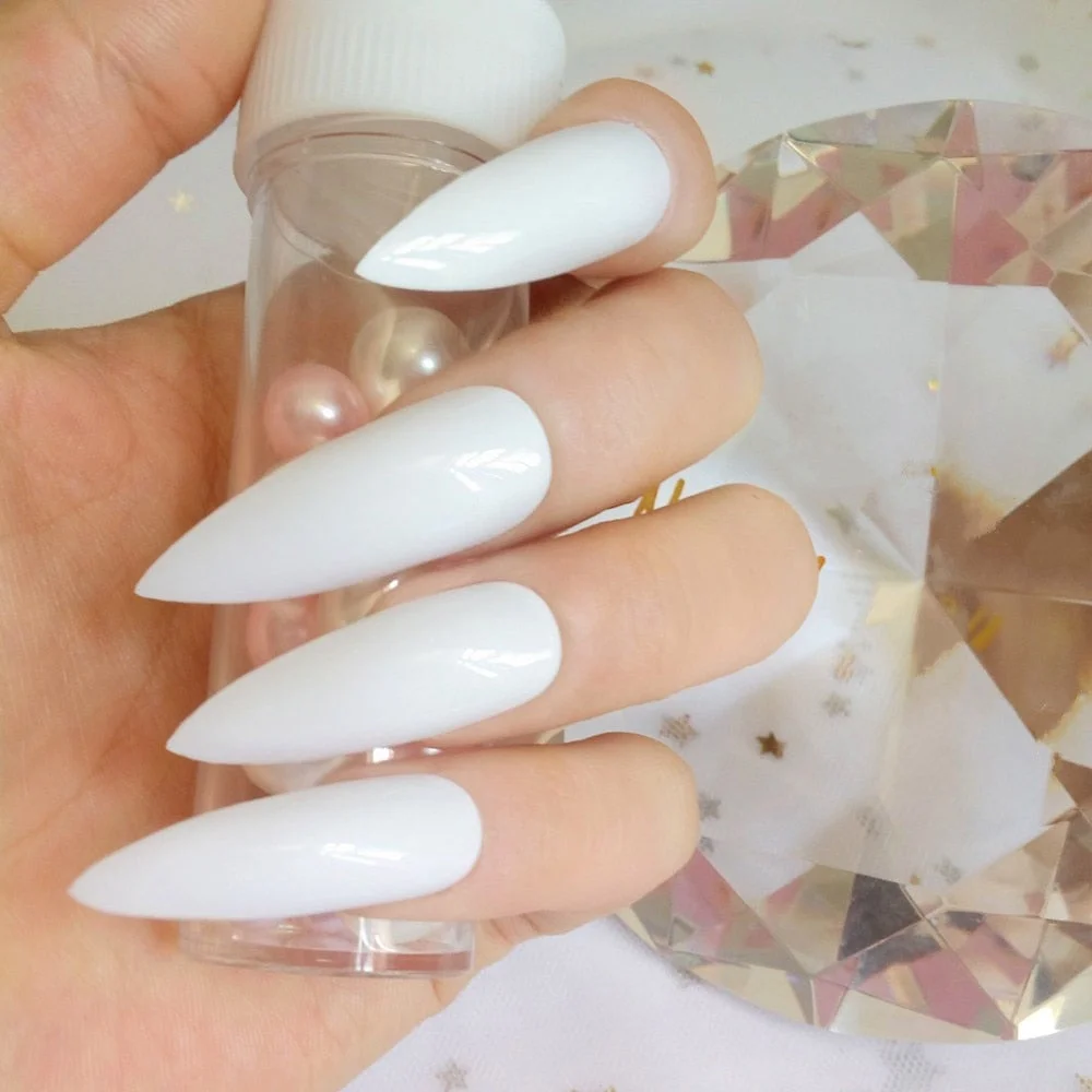 24Pcs Bright Blue Super Long Ballerina Coffin Fake Nail Artificial Press On False Nails With Jelly Glue Finger Manicure Tool-Nail Inspo