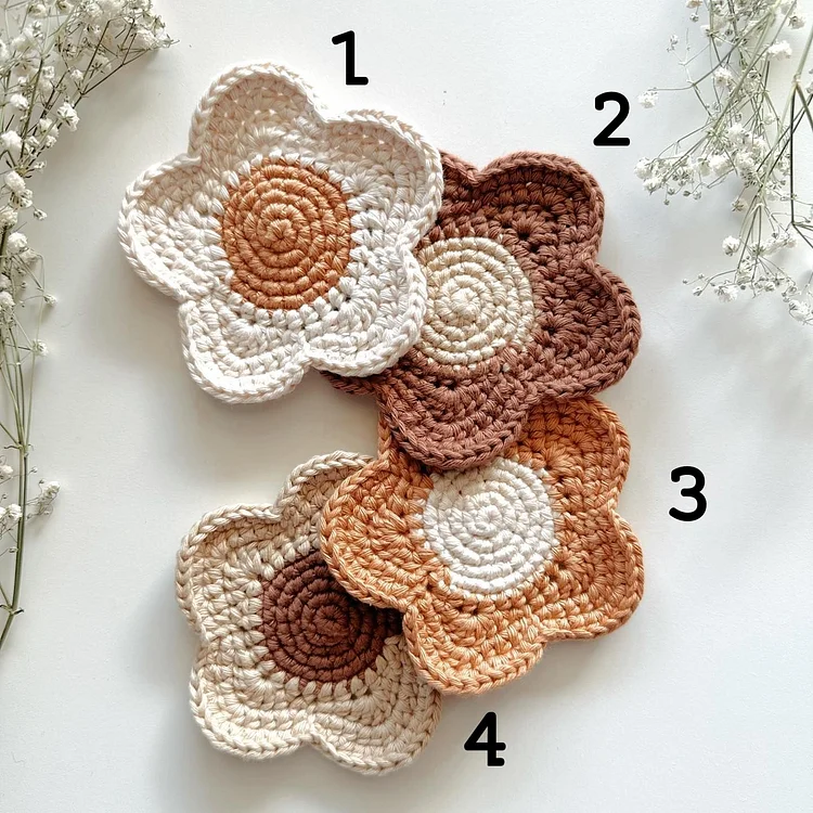  Lulusnow Handmade Beige 1PCS Crochet Coasters  Art Deco