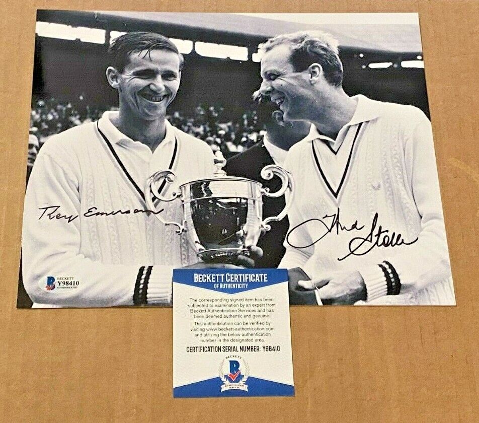 ROY EMERSON-FRED STOLLE SIGNED 8X10 TENNIS Photo Poster painting BECKETT CERTIFIED