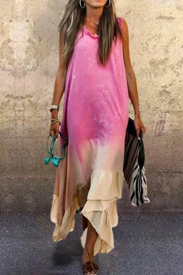 Womens Gradient Irregular Sleeveless Dress-Allyzone-Allyzone