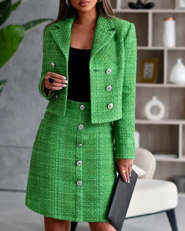 Women's Green Elegant Tweed Suit - 01