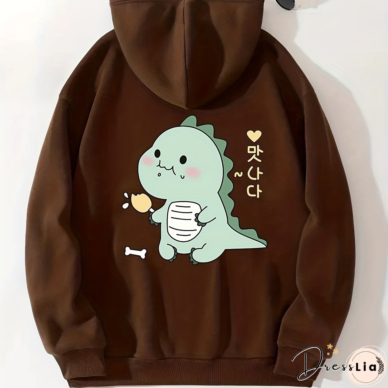 Cartoon Dinosaur Graphic Long Sleeve Fleece Hooded Sweatshirts Print Drawstring Sports