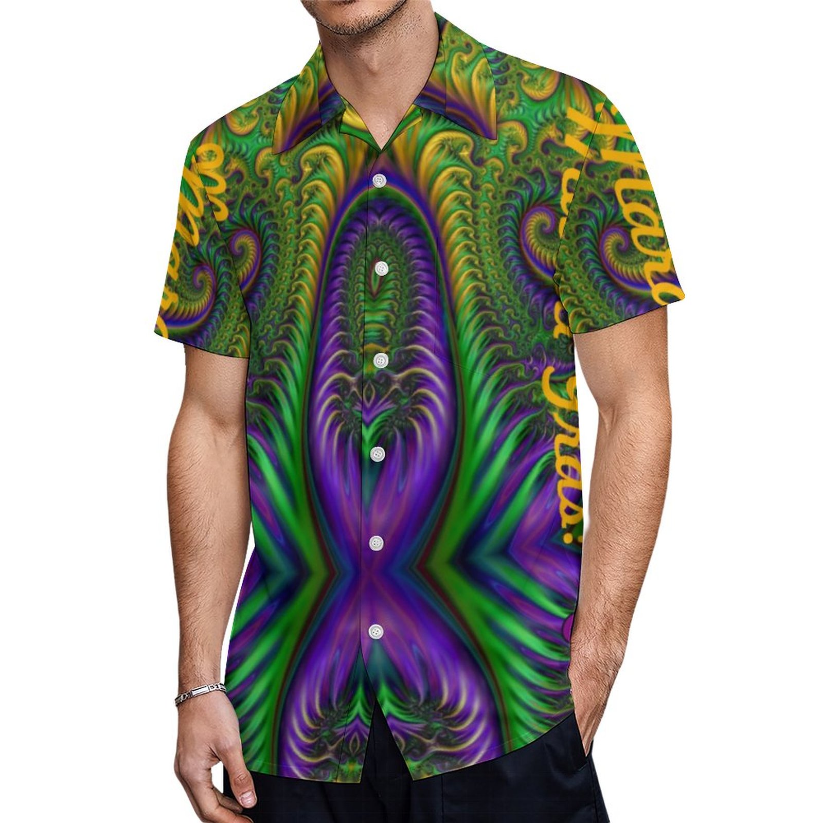Mardi Gras Womens Purple Green Pants Hawaiian Shirt Mens Button Down Plus Size Tropical Hawaii Beach Shirts