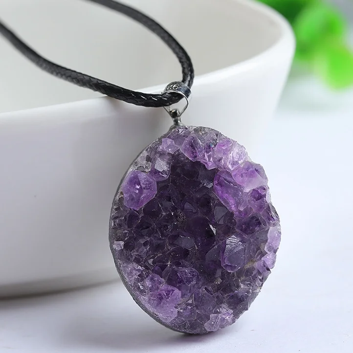Amethyst Cluster Raw Stone Pendant Teardrop Shape Amethyst Crystal Cluster Necklace Pendant 