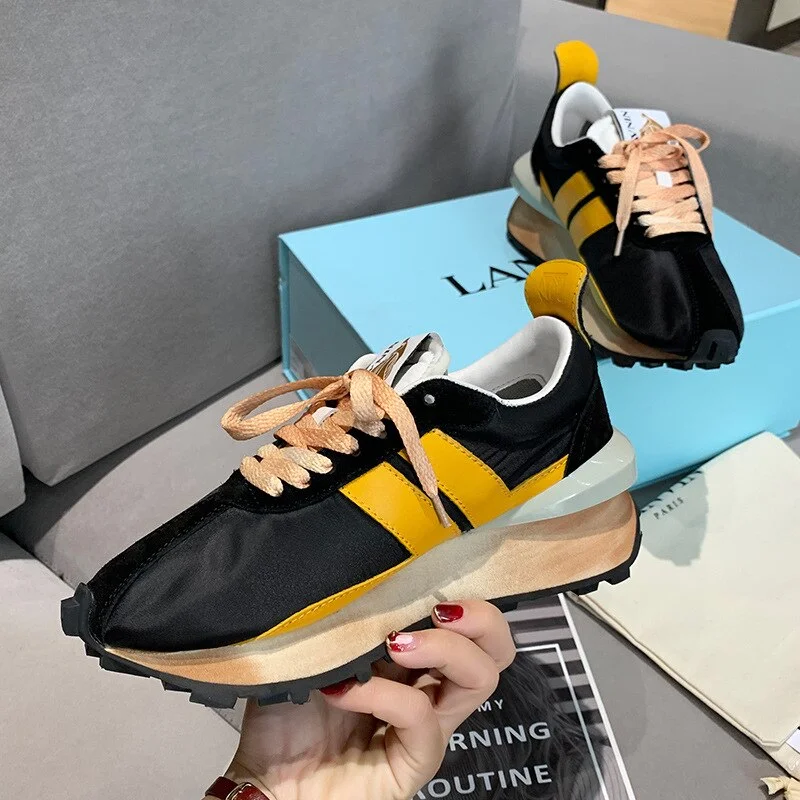 New Platform Casual Running Shoes Women Flat Mixed Color Lace Up Patchwork Sneakers Outdoor Walk Tennis Shoes Zapatillas Mujer