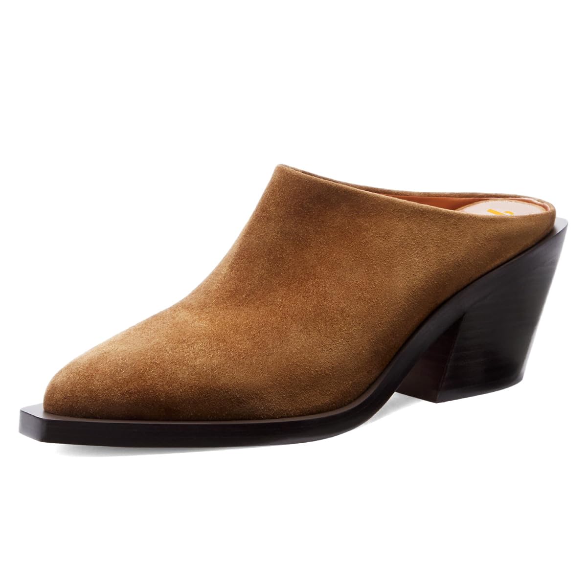 Brown Vegan Suede Slip-On Pointed Toe Chunky Heel Western Mules Nicepairs