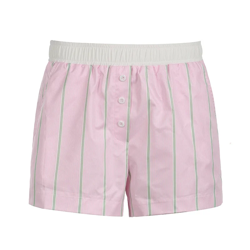 Ueong Button Splicing Striped Loose Pockets Basic Simple Casual Street Shorts New Summer 2024 Style