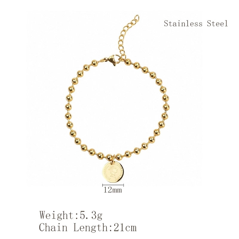 Elegant Round Heart Shape 304 Stainless Steel 18K Gold Plated Bracelets In Bulk