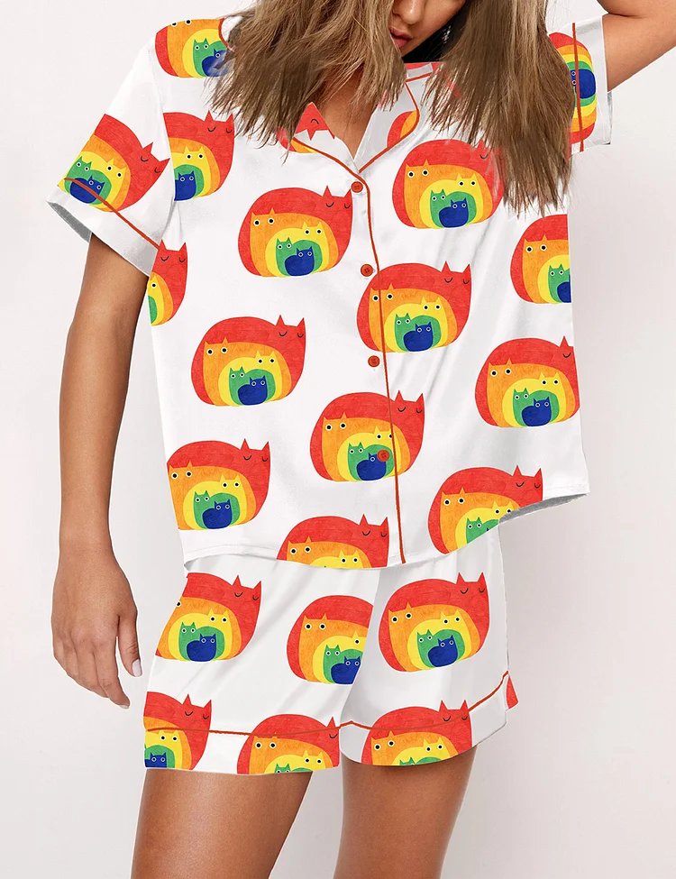 Women's Rainbow Cats Print Pajama Set