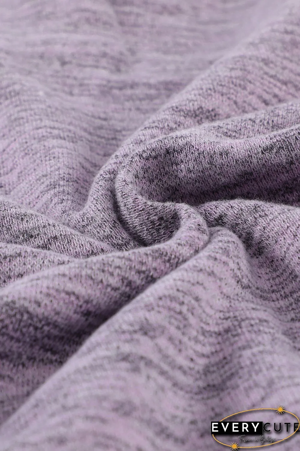 Purple Heathered Turn-down Collar Pullover Sweatshirt