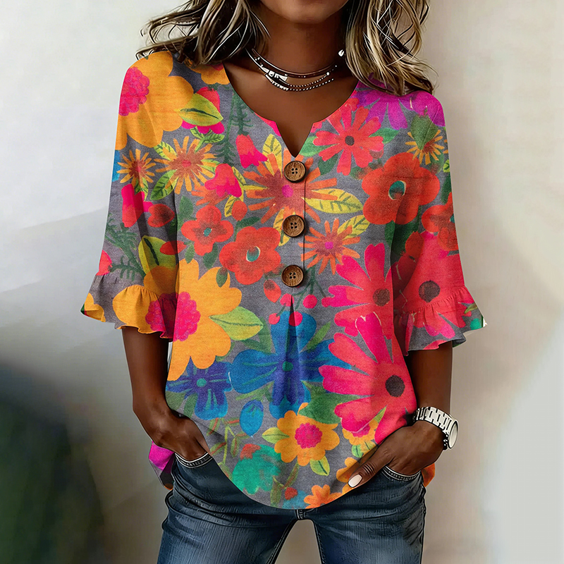 Comstylish Women's Floral Art Print Casual Top