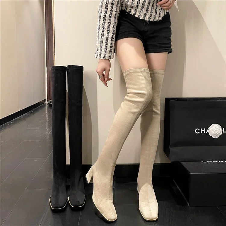 Yyvonne 靴紝 Autumn/Winter Coarse And High-Hee Boots 2025 New Solid Colored Velvet Face Head Long Boots