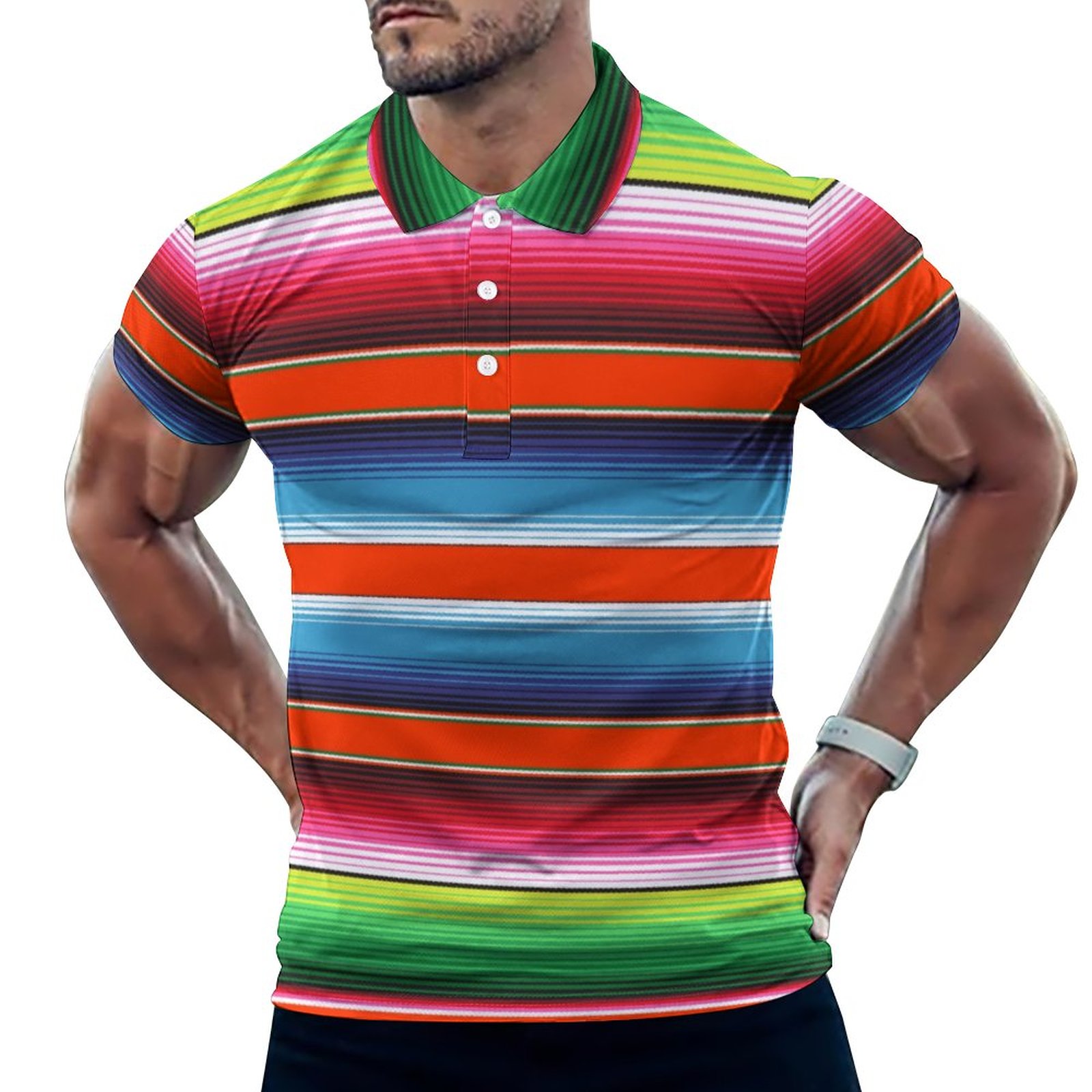 Traditional Spanish Serape Fiesta Mexican Blanket Men's Short Sleeve Casual Polo Shirts