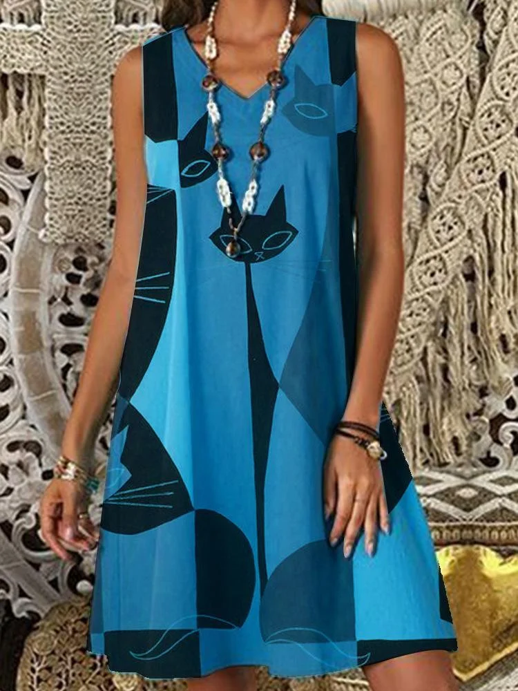 Women's Sleeveless V-neck Animal Print Maxi Dress