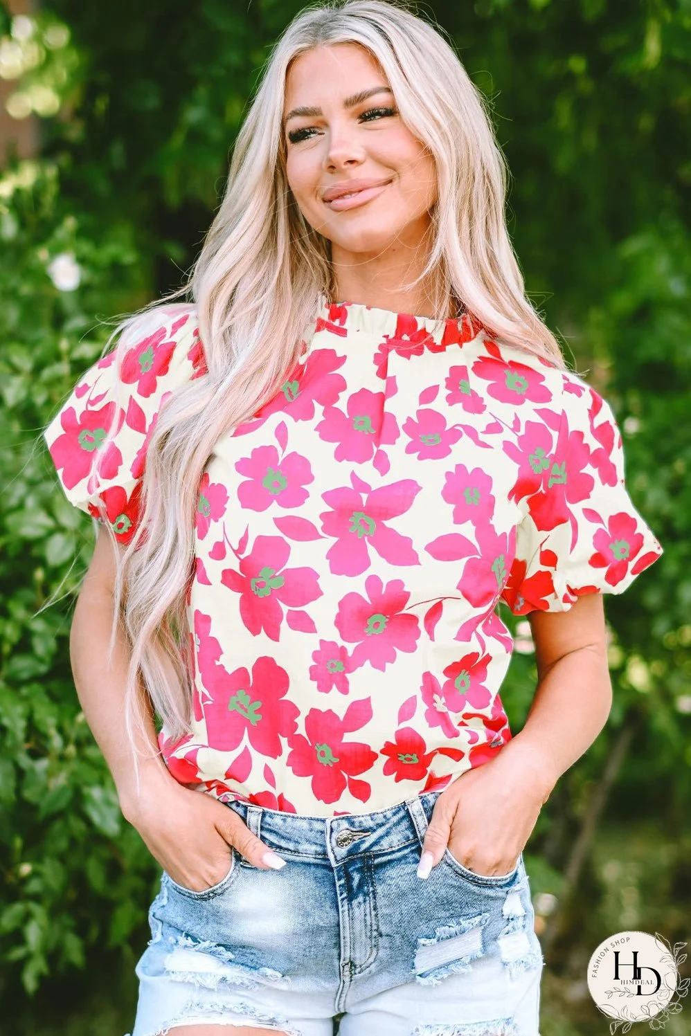 Floral Frilled Neckline Blouse