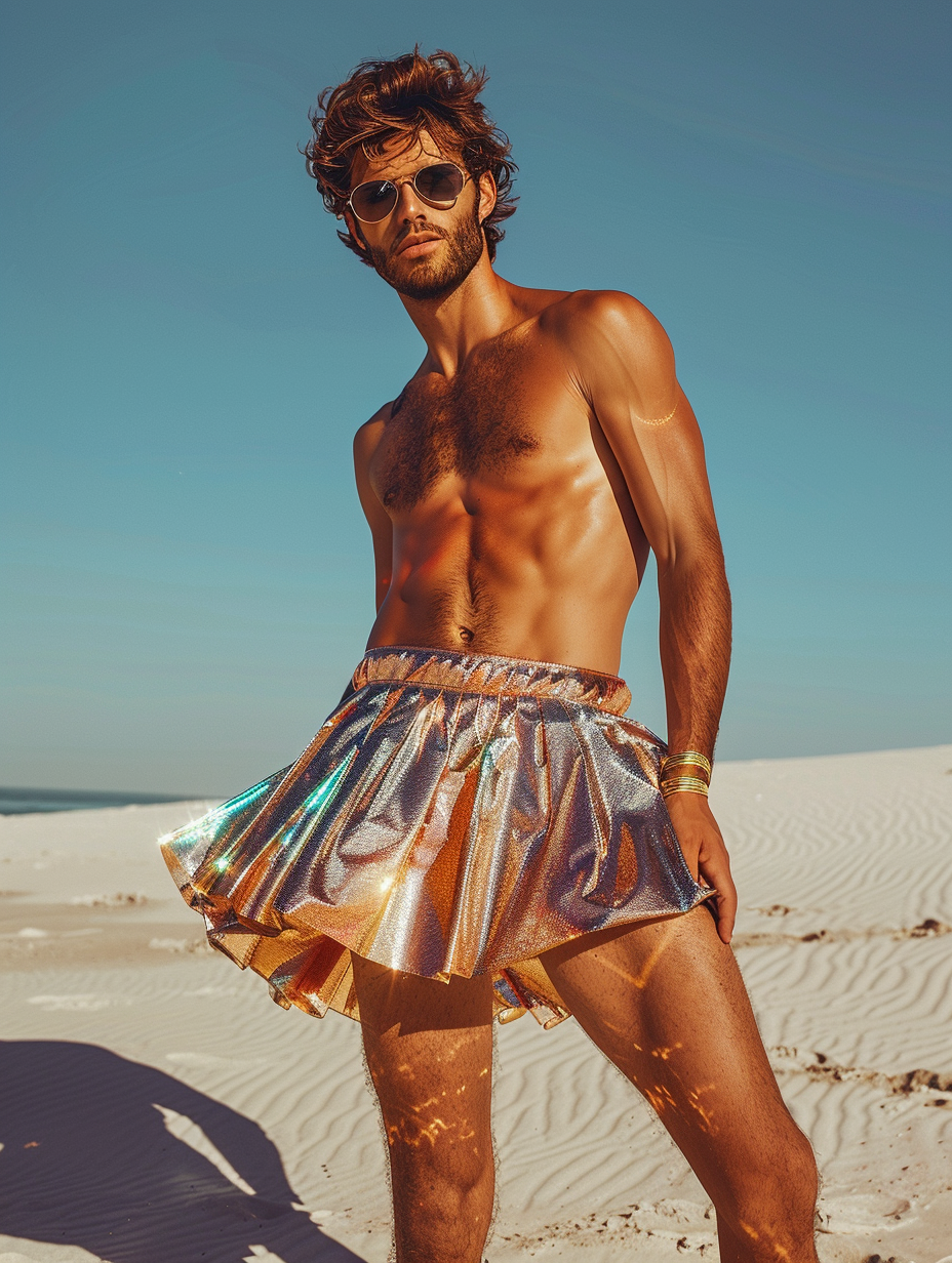 Men's Metallic Party Reflected Bermuda Pleated Skirt