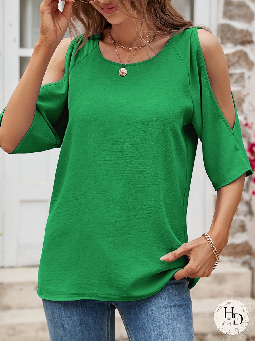 Casual Solid Color Round Neck Strapless T-Shirt