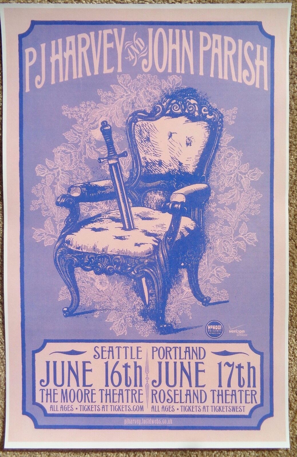 PJ HARVEY & JOHN PARISH 2009 Gig POSTER Portland Oregon & Seattle Wash. Concert