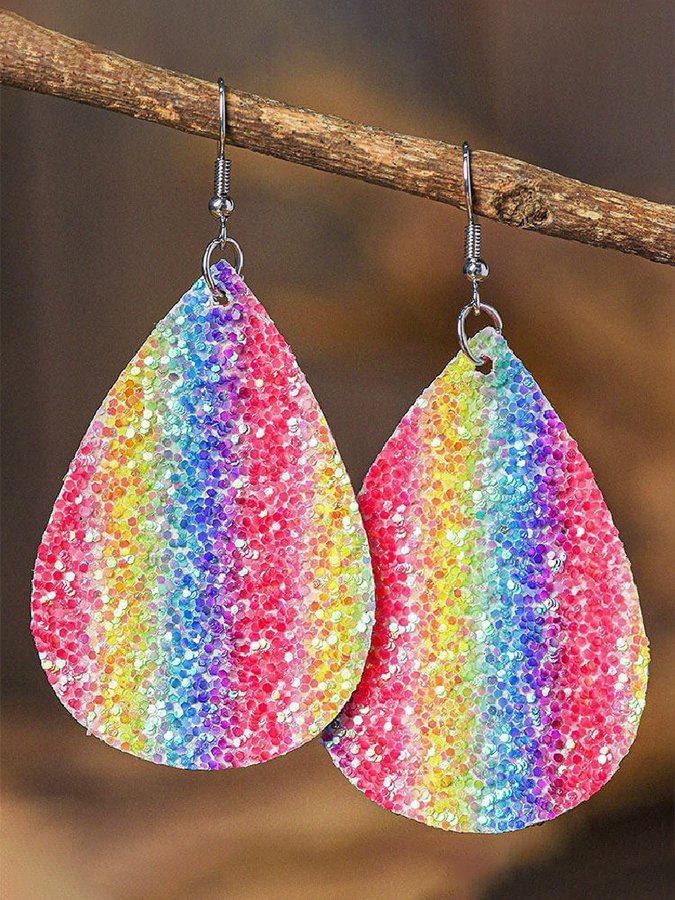 Sequin Rainbow Drop Shape Earrings