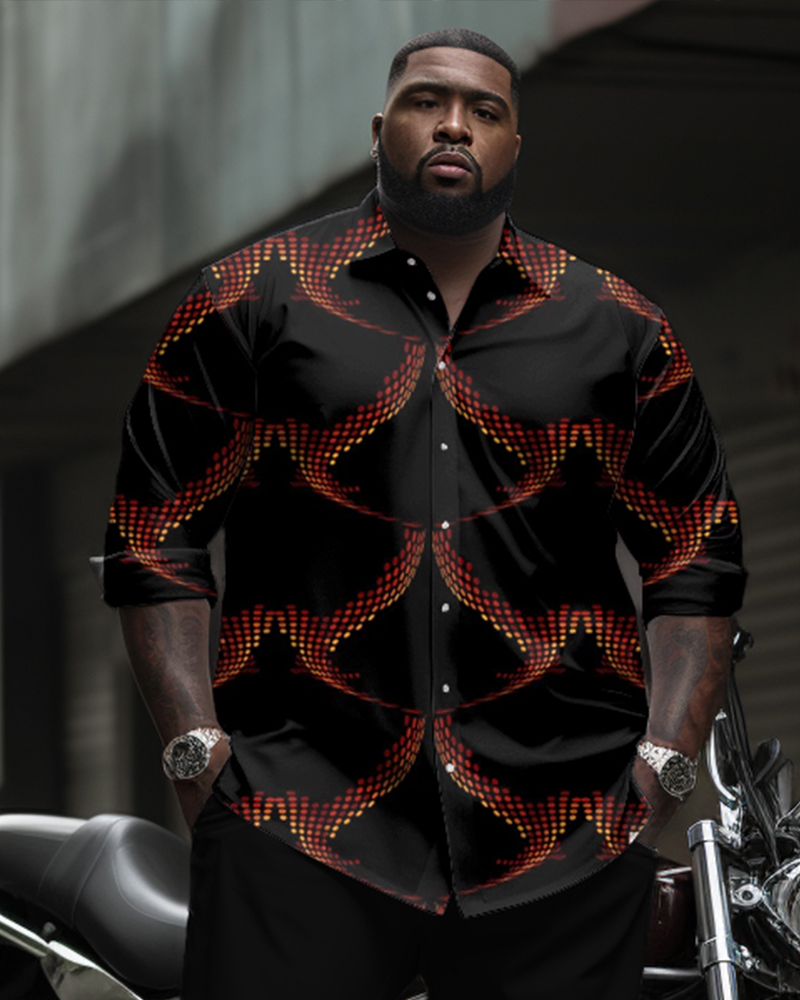 Men's Plus Size Retro Irregular Geometric Long Sleeve Lapel Shirt 2 Piece Set