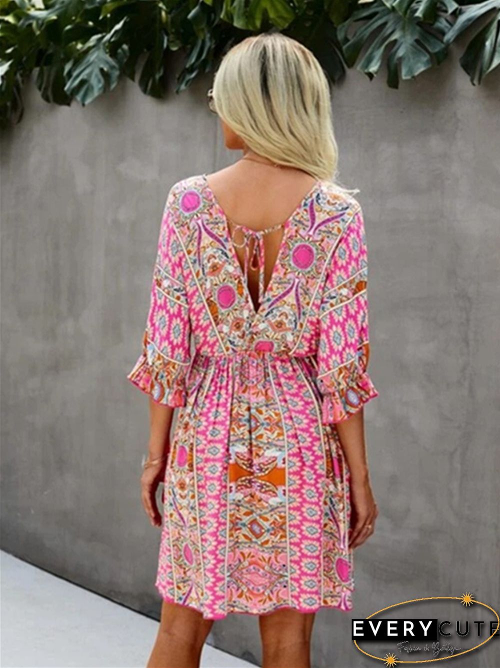 V-neck Waist Print Dress Print Dresses