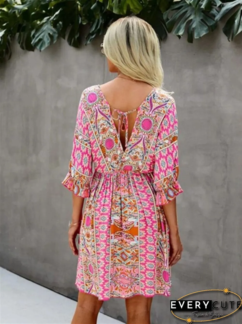 V-neck Waist Print Dress Print Dresses