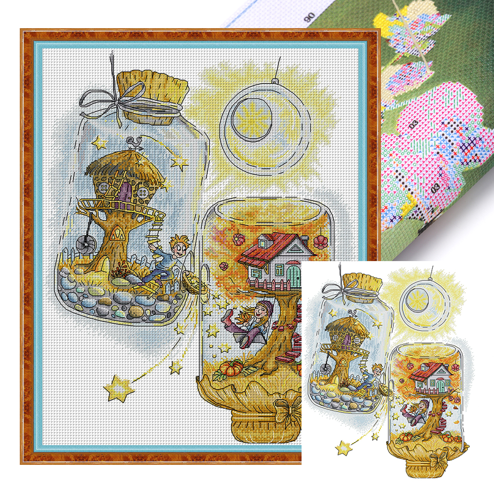 Couple Wishing Bottle Partial 14CT Pre-stamped Canvas(42*51cm) Cross Stitch(backstitch)