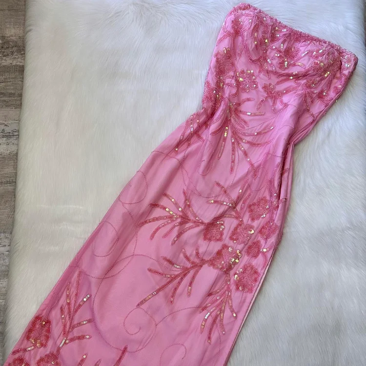 yk beautiful rare fairy mermaid vintage lit pink off the shoulder floral sequins flowing maxi dress stunning date dress, prom dress, dress homecoming dress, wedding guest dress